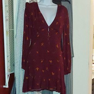 NWT Burgandy BOHO Long Sleeved Dress Size Small